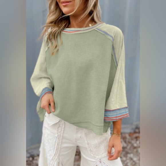 Tops - Dawson waffle knit bracelet sleeve raglan top